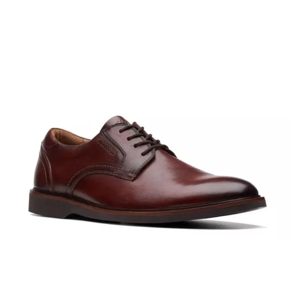 Clarks Malwood Lace Oxford Shoes Lace Up Dark Brown Leather Cushioned Mens 8 New